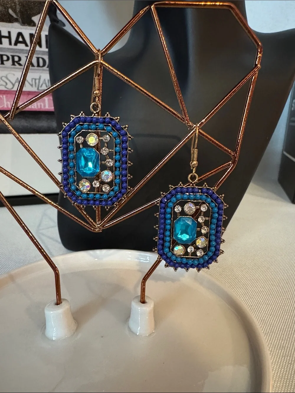 Fashion Jewelry Blue and Teal Beaded Crystal Drop Earrings